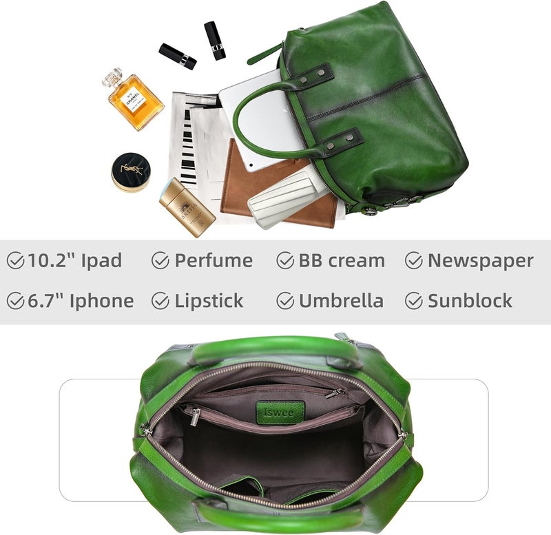 Iswee Genuine Leather Satchel Tote Bag Top Handle Handbag Designer Shoulder Bag Large Capacity Cross Body Bag - Image 5
